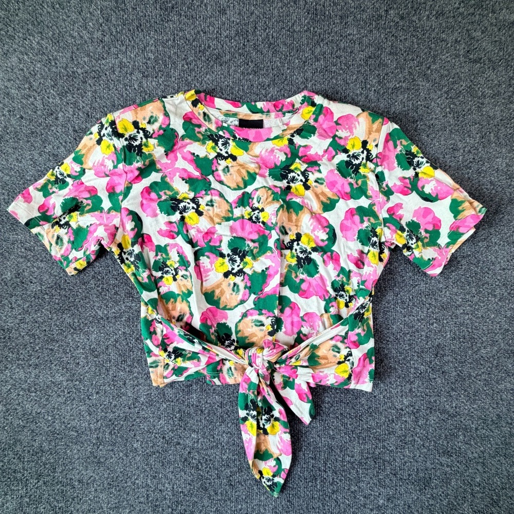 Le Superbe Tied Up T-Shirt NWOT  Womens XS Multicolor Warhol Floral‎ Cotton